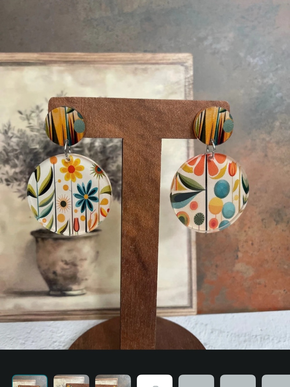 Brand new Retro Floral Drop Earrings in Multicolor - Unbranded